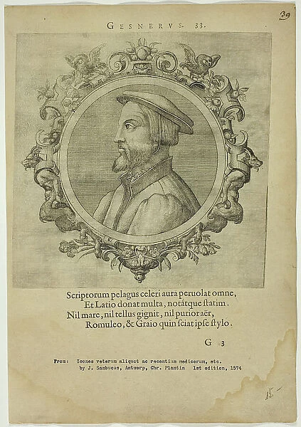 Portrait of Gesnerus, published 1574. Creators: Unknown, Johannes Sambucus