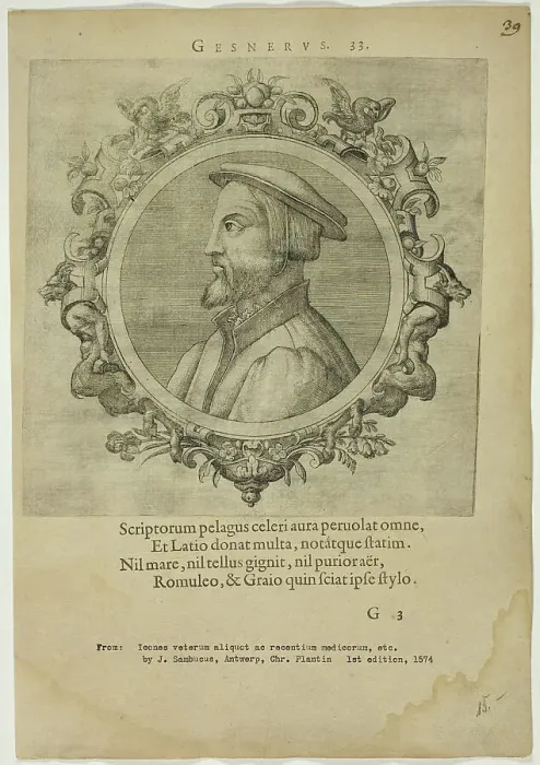 Framed Print : Portrait of Gesnerus, published 1574. Creators: Unknown, Johannes Sambucus Framed Print : Portrait of Gesnerus, published 1574. Creators: Unknown, Johannes Sambucus