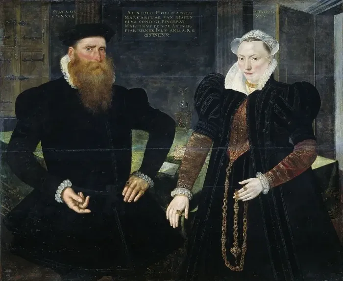 Framed Print : Portrait of Gillis Hooftman, Shipowner, and his Wife Margaretha van Nispen (Gilles van Eichelenberg, Creator: Martin de Vos) Framed Print : Portrait of Gillis Hooftman, Shipowner, and his Wife Margaretha van Nispen (Gilles van Eichelenberg, Creator: Martin de Vos)