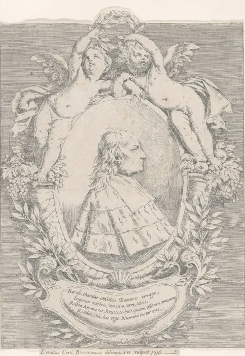 Framed Print : Portrait of Giovanni Girolamo Sbaraglia, within an oval flanked by two putti Framed Print : Portrait of Giovanni Girolamo Sbaraglia, within an oval flanked by two putti