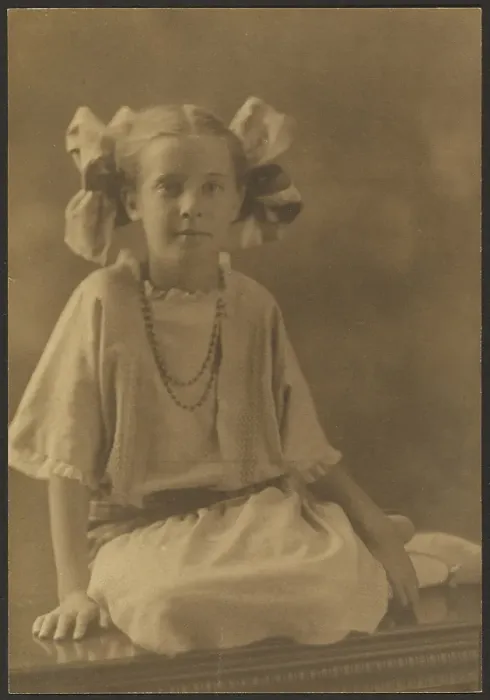 Framed Print : Portrait of a Girl with Big Bows, 1907-1943. Creator: Louis Fleckenstein Framed Print : Portrait of a Girl with Big Bows, 1907-1943. Creator: Louis Fleckenstein
