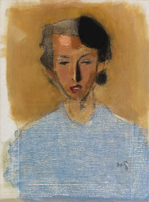 Framed Print : Portrait of a Girl in Blue and Brown (Inez), 1944. Creator: Helene Schjerfbeck Framed Print : Portrait of a Girl in Blue and Brown (Inez), 1944. Creator: Helene Schjerfbeck