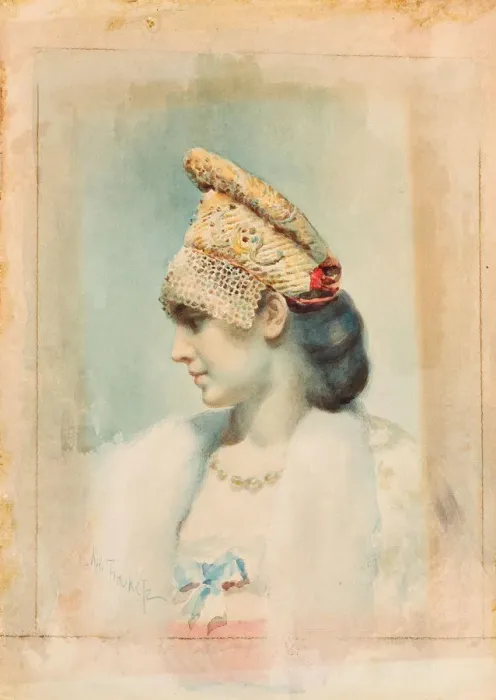 Framed Print : Portrait of a Girl Wearing a Kokoshnik, 1890. Artist: Bakst, Leon (1866-1924) Framed Print : Portrait of a Girl Wearing a Kokoshnik, 1890. Artist: Bakst, Leon (1866-1924)