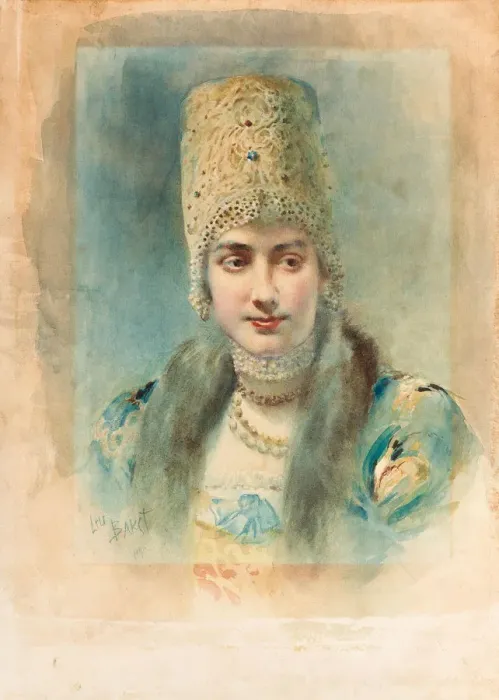 Framed Print : Portrait of a Girl Wearing a Kokoshnik, 1890. Artist: Bakst, Leon (1866-1924) Framed Print : Portrait of a Girl Wearing a Kokoshnik, 1890. Artist: Bakst, Leon (1866-1924)
