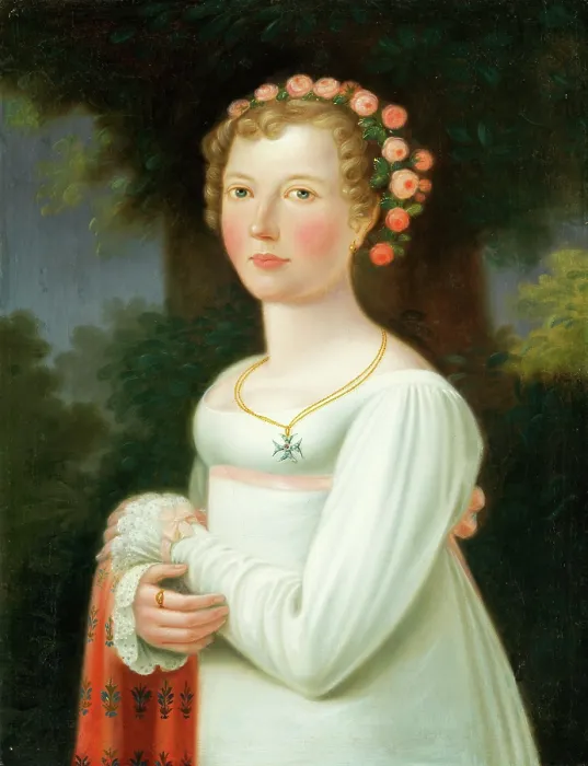 Framed Print : Portrait of a Girl in a White Dress, 1800-1820. Creator: Unknown Framed Print : Portrait of a Girl in a White Dress, 1800-1820. Creator: Unknown