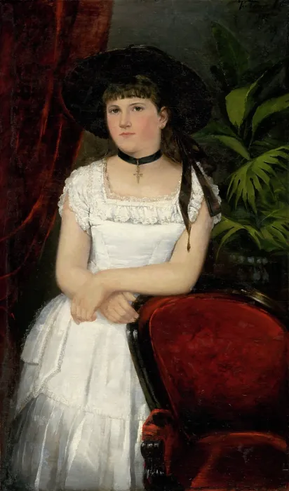 Framed Print : Portrait of a girl in a white dress, 1895. Creator: Ludovit Kubanyi Framed Print : Portrait of a girl in a white dress, 1895. Creator: Ludovit Kubanyi