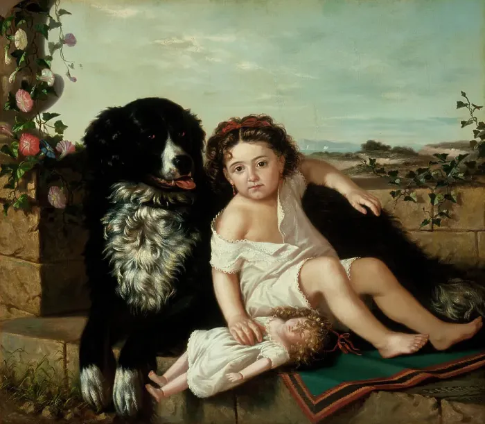 Framed Print : Portrait of a Girl wth Dog, 1879. Creator: Ernest-Étienne Narjot de Francheville Framed Print : Portrait of a Girl wth Dog, 1879. Creator: Ernest-Étienne Narjot de Francheville