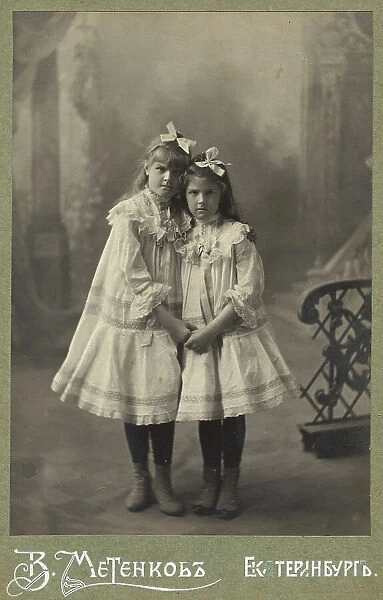 Portrait of the girls Nina and Zhenya, 1900. Creator: V. A. Metenkov