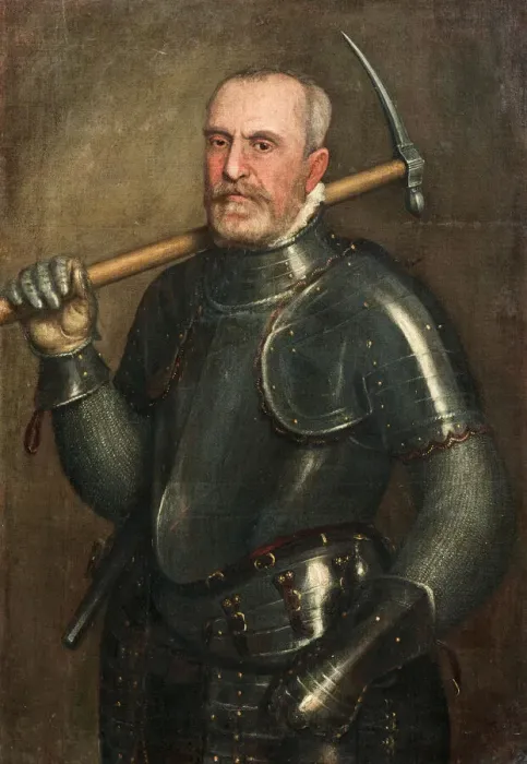 Framed Print : Portrait of Giulio Savorgnan (1510-1595) with Pickaxe, c. 1565 Framed Print : Portrait of Giulio Savorgnan (1510-1595) with Pickaxe, c. 1565