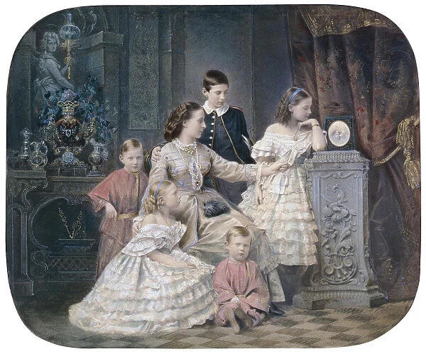 Portrait of Grand Duchess Alexandra Iosifovna of Saxe-Altenburg (1830-1911) with children