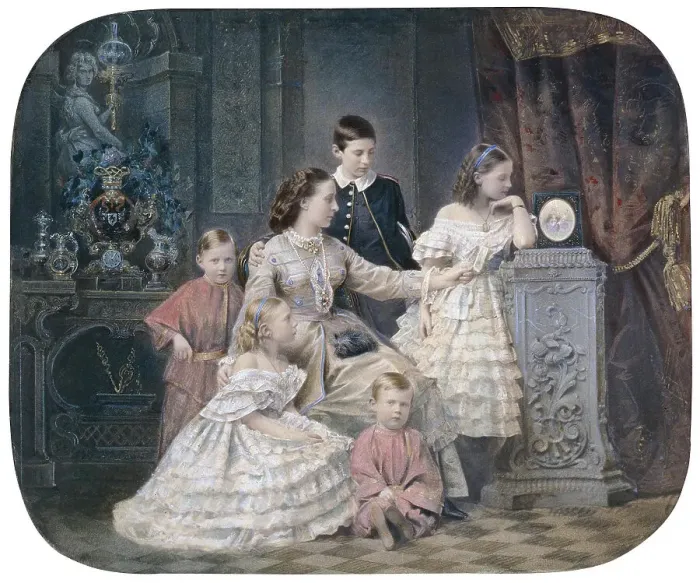 Framed Print : Portrait of Grand Duchess Alexandra Iosifovna of Saxe-Altenburg (1830-1911) with children Framed Print : Portrait of Grand Duchess Alexandra Iosifovna of Saxe-Altenburg (1830-1911) with children