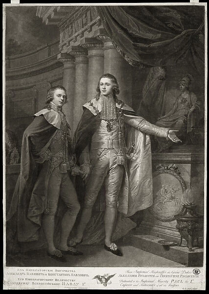 Portrait of Grand Dukes Alexander Pavlovich and Constantine Pavlovich of Russia, 1797. Artist: Walker, James (1748-ca. 1808)