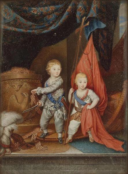 Portrait of Grand Dukes Alexander Pavlovich and Constantine Pavlovich as children, 1790. Artist: Anonymous
