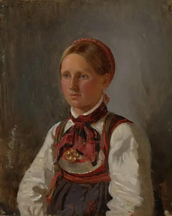 Framed Print : Portrait of Gunild Olsdatter from Tinn, 1848. Creator: Adolph Tidemand Framed Print : Portrait of Gunild Olsdatter from Tinn, 1848. Creator: Adolph Tidemand