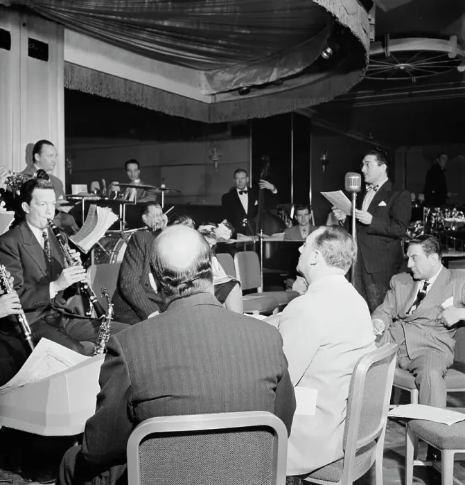 Framed Print : Portrait of Guy Lombardo and Don Rodney, Starlight Roof, Waldorf-Astoria, New York, ca. July 1947. Creator: William Paul Gottlieb Framed Print : Portrait of Guy Lombardo and Don Rodney, Starlight Roof, Waldorf-Astoria, New York, ca. July 1947. Creator: William Paul Gottlieb