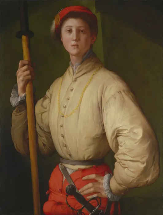 Framed Print : Portrait of a Halberdier (Francesco Guardi?), 1528-1530. Artist: Pontormo (1494-1557) Framed Print : Portrait of a Halberdier (Francesco Guardi?), 1528-1530. Artist: Pontormo (1494-1557)