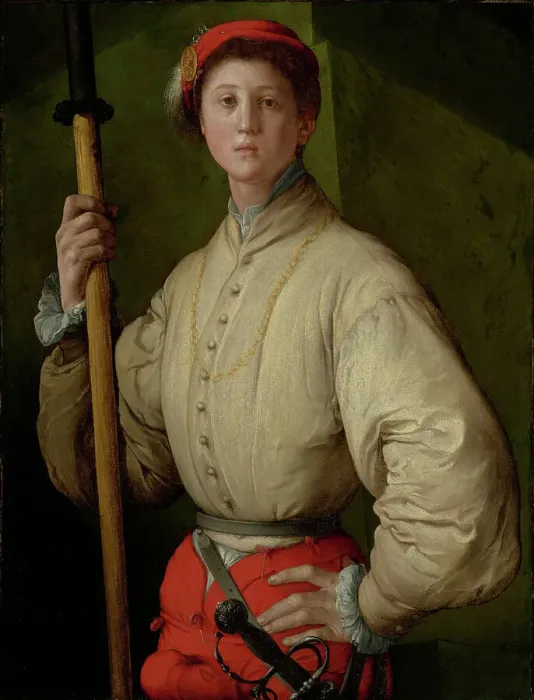 Framed Print : Portrait of a Halberdier (Francesco Guardi?), 1529-1530. Creator: Jacopo Pontormo Framed Print : Portrait of a Halberdier (Francesco Guardi?), 1529-1530. Creator: Jacopo Pontormo