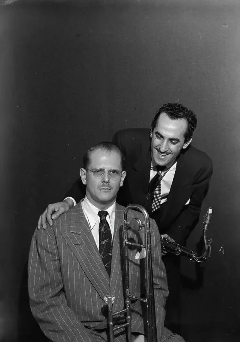 Framed Print : Portrait of Bill Harris and Charlie Ventura, William P. Gottlieb's home... N.Y. 1947. Creator: William Paul Gottlieb Framed Print : Portrait of Bill Harris and Charlie Ventura, William P. Gottlieb's home... N.Y. 1947. Creator: William Paul Gottlieb