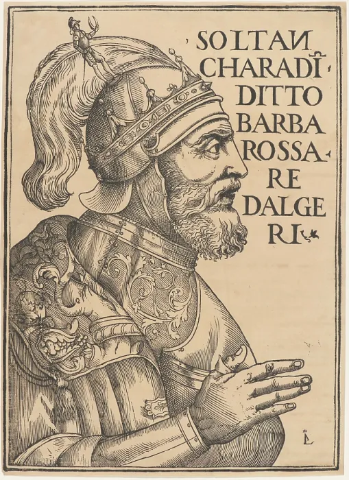 Framed Print : Portrait of Hayreddin Barbarossa (1478-1546), 1535. Creator: Giunta (Giunti), Luca Antonio (Lucantonio) de (1457-1538) Framed Print : Portrait of Hayreddin Barbarossa (1478-1546), 1535. Creator: Giunta (Giunti), Luca Antonio (Lucantonio) de (1457-1538)
