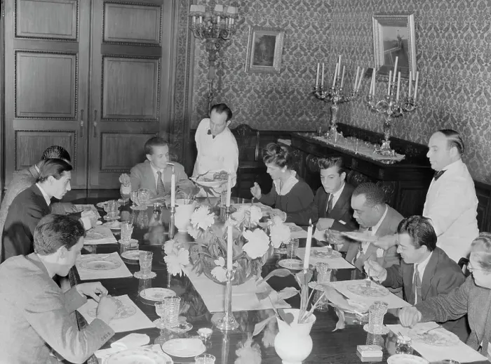 Framed Print : Portrait of Herb Abramson, Sadi Coylin, Benny... Turkish Embassy, Washington, D.C. 1938. Creator: William Paul Gottlieb Framed Print : Portrait of Herb Abramson, Sadi Coylin, Benny... Turkish Embassy, Washington, D.C. 1938. Creator: William Paul Gottlieb