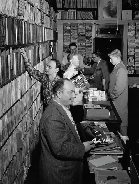 Framed Print : Portrait of Herbie Hill, Lou Blum, and Jack Crystal, Commodore Record Shop, N.Y. ca. Aug. 1947. Creator: William Paul Gottlieb Framed Print : Portrait of Herbie Hill, Lou Blum, and Jack Crystal, Commodore Record Shop, N.Y. ca. Aug. 1947. Creator: William Paul Gottlieb