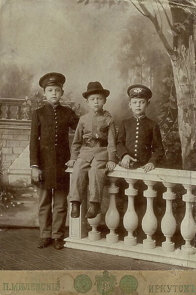 Portrait of three high school students, 1900. Creator: PA Milevskii
