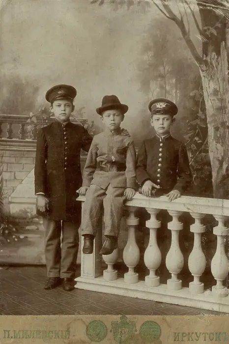 Framed Print : Portrait of three high school students, 1900. Creator: PA Milevskii Framed Print : Portrait of three high school students, 1900. Creator: PA Milevskii