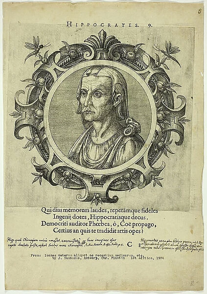Portrait of Hippocrates, published 1574. Creators: Unknown, Johannes Sambucus