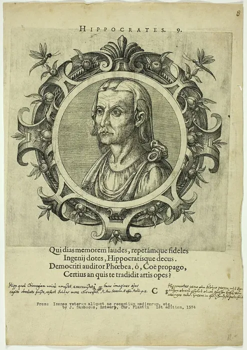 Framed Print : Portrait of Hippocrates, published 1574. Creators: Unknown, Johannes Sambucus Framed Print : Portrait of Hippocrates, published 1574. Creators: Unknown, Johannes Sambucus