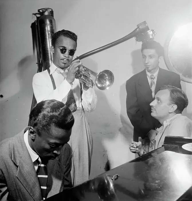 Framed Print : Portrait of Howard McGhee, Brick Fleagle, and Miles Davis, New York, N.Y. ca. Sept. 1947. Creator: William Paul Gottlieb Framed Print : Portrait of Howard McGhee, Brick Fleagle, and Miles Davis, New York, N.Y. ca. Sept. 1947. Creator: William Paul Gottlieb