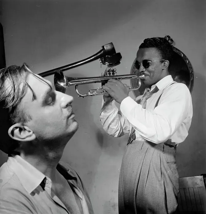 Framed Print : Portrait of Howard McGhee and Brick Fleagle, New York, N.Y. ca. Sept. 1947. Creator: William Paul Gottlieb Framed Print : Portrait of Howard McGhee and Brick Fleagle, New York, N.Y. ca. Sept. 1947. Creator: William Paul Gottlieb