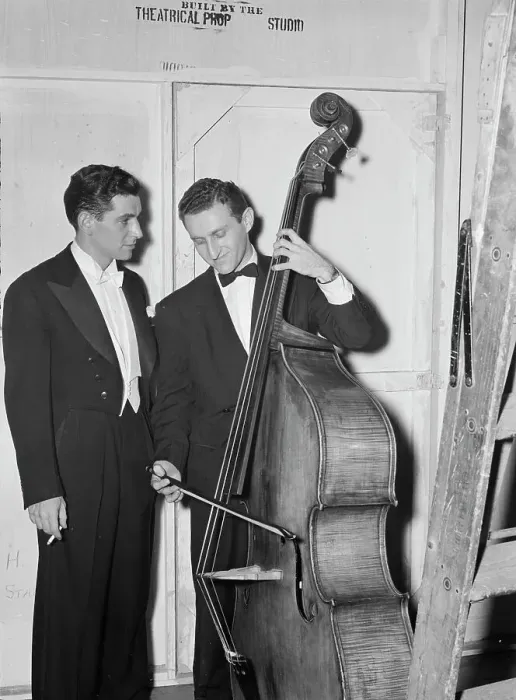Framed Print : Portrait of Jack Lesberg and Leonard Bernstein, New York, N.Y. ca. Dec. 1946. Creator: William Paul Gottlieb Framed Print : Portrait of Jack Lesberg and Leonard Bernstein, New York, N.Y. ca. Dec. 1946. Creator: William Paul Gottlieb
