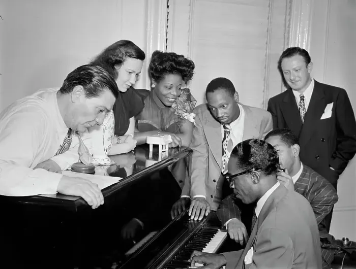 Framed Print : Portrait of Jack Teagarden, Dixie Bailey, Mary Lou Williams...Mary Lou Williams apartment, NY, 1947 Creator: William Paul Gottlieb Framed Print : Portrait of Jack Teagarden, Dixie Bailey, Mary Lou Williams...Mary Lou Williams apartment, NY, 1947 Creator: William Paul Gottlieb