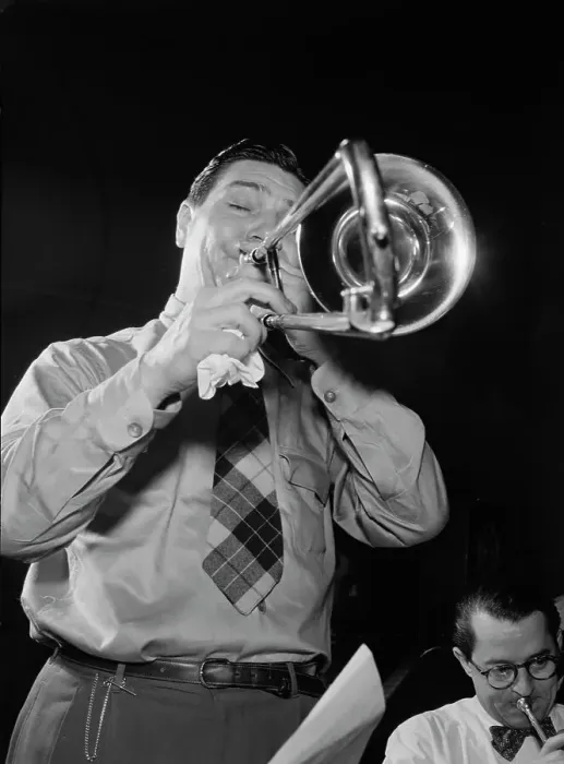 Framed Print : Portrait of Jack Teagarden, Victor studio(?), New York, N.Y. ca. Apr. 1947. Creator: William Paul Gottlieb Framed Print : Portrait of Jack Teagarden, Victor studio(?), New York, N.Y. ca. Apr. 1947. Creator: William Paul Gottlieb