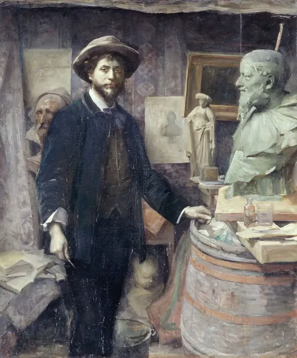 Framed Print : Portrait de Jean Carriès dans son atelier, between 1886 and 1887. Creator: Louise Catherine Breslau Framed Print : Portrait de Jean Carriès dans son atelier, between 1886 and 1887. Creator: Louise Catherine Breslau