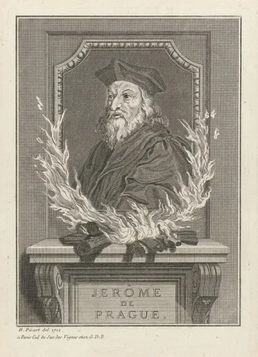 Framed Print : Portrait of Jerome of Prague, 1712. Artist: Picart, Bernard (1673?1733) Framed Print : Portrait of Jerome of Prague, 1712. Artist: Picart, Bernard (1673?1733)