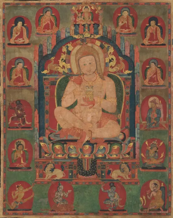 Framed Print : Portrait of Jnanatapa Attended by Lamas and Mahasiddhas, ca. 1350. Creator: Unknown Framed Print : Portrait of Jnanatapa Attended by Lamas and Mahasiddhas, ca. 1350. Creator: Unknown