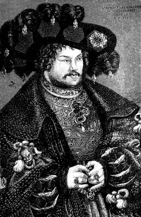 Framed Print : Portrait of Joachim I Nestor (1484-1535), Elector of Brandenburg (Copy after Lucas Cranach t. E), 15th century. Artist: German master Framed Print : Portrait of Joachim I Nestor (1484-1535), Elector of Brandenburg (Copy after Lucas Cranach t. E), 15th century. Artist: German master