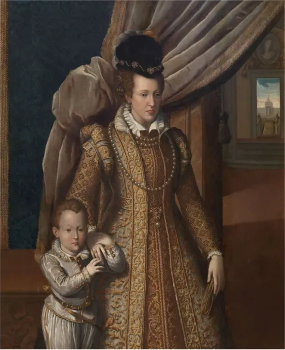 Framed Print : Portrait of Joanna of Austria (1547-1578), Grand Duchess of Tuscany, and her son Philip de Medici Framed Print : Portrait of Joanna of Austria (1547-1578), Grand Duchess of Tuscany, and her son Philip de Medici