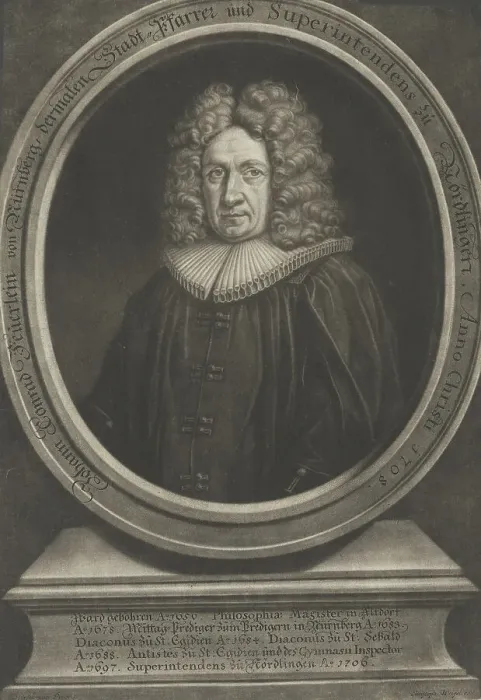 Framed Print : Portrait of Johann Konrad Feuerlein (1629-1704). Creator: Weigel, Christoph, the Elder (1654-1725) Framed Print : Portrait of Johann Konrad Feuerlein (1629-1704). Creator: Weigel, Christoph, the Elder (1654-1725)
