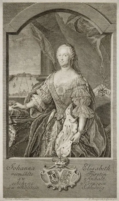 Framed Print : Portrait of Johanna-Elizabeth, Electress of Anhalt-Zerbst (1712-1760), Mother of Catherine II, 1756 Framed Print : Portrait of Johanna-Elizabeth, Electress of Anhalt-Zerbst (1712-1760), Mother of Catherine II, 1756