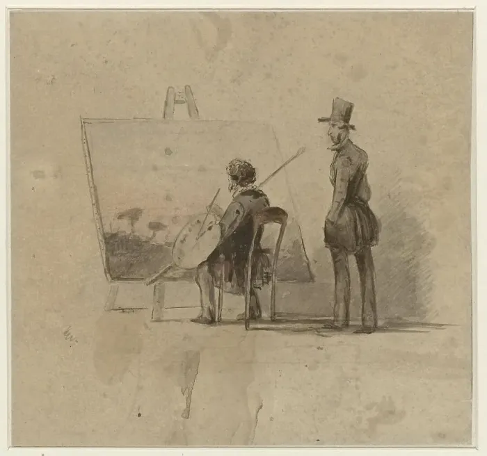 Framed Print : Portrait of Johannes Franciscus Hoppenbrouwers in front of his easel and A. van den Berg... 1865. Creator: Louis Apol Framed Print : Portrait of Johannes Franciscus Hoppenbrouwers in front of his easel and A. van den Berg... 1865. Creator: Louis Apol