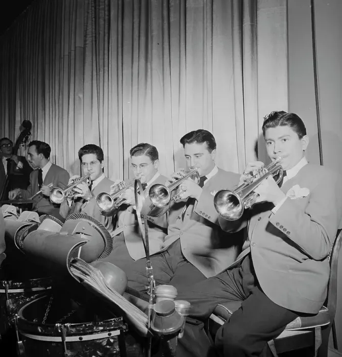Framed Print : Portrait of John Chance, Paul Kashian, Nick Travis, Chuck Genduso, Joe Ferrante... N.Y. 1947. Creator: William Paul Gottlieb Framed Print : Portrait of John Chance, Paul Kashian, Nick Travis, Chuck Genduso, Joe Ferrante... N.Y. 1947. Creator: William Paul Gottlieb