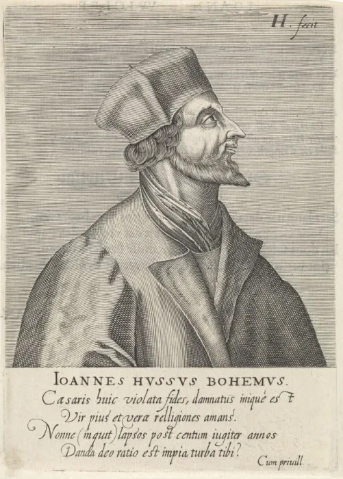 Framed Print : Portrait of John Hus, 1599. Artist: Hondius, Hendrik, the Elder (1573-1650) Framed Print : Portrait of John Hus, 1599. Artist: Hondius, Hendrik, the Elder (1573-1650)