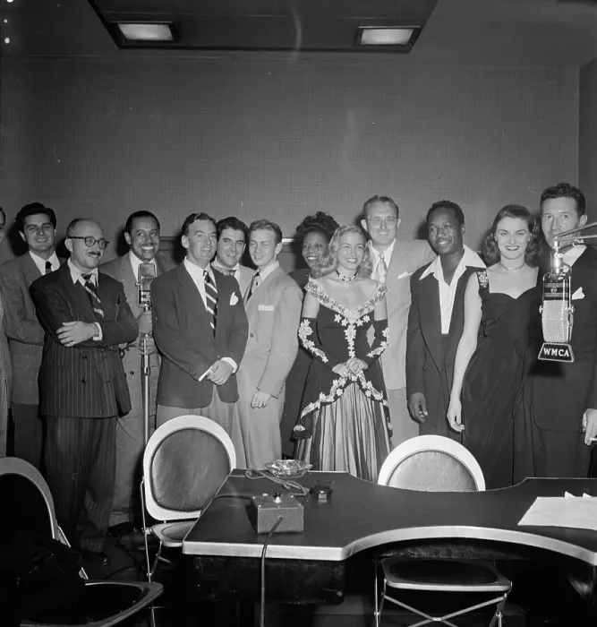 Framed Print : Portrait of Johnny Desmond, Martin Block, Cab Calloway, Georgie Auld... WMCA, New York, N.Y. 1947. Creator: William Paul Gottlieb Framed Print : Portrait of Johnny Desmond, Martin Block, Cab Calloway, Georgie Auld... WMCA, New York, N.Y. 1947. Creator: William Paul Gottlieb