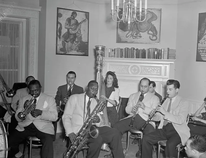 Framed Print : Portrait of Johnny Hodges, Rex William Stewart...Turkish Embassy, Washington, D.C. 1930. Creator: William Paul Gottlieb Framed Print : Portrait of Johnny Hodges, Rex William Stewart...Turkish Embassy, Washington, D.C. 1930. Creator: William Paul Gottlieb