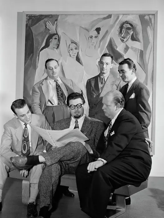 Framed Print : Portrait of Johnny Richards, Eddie Sauter, Ralph Burns, Neal...Museum of Modern Art, N.Y. 1947. Creator: William Paul Gottlieb