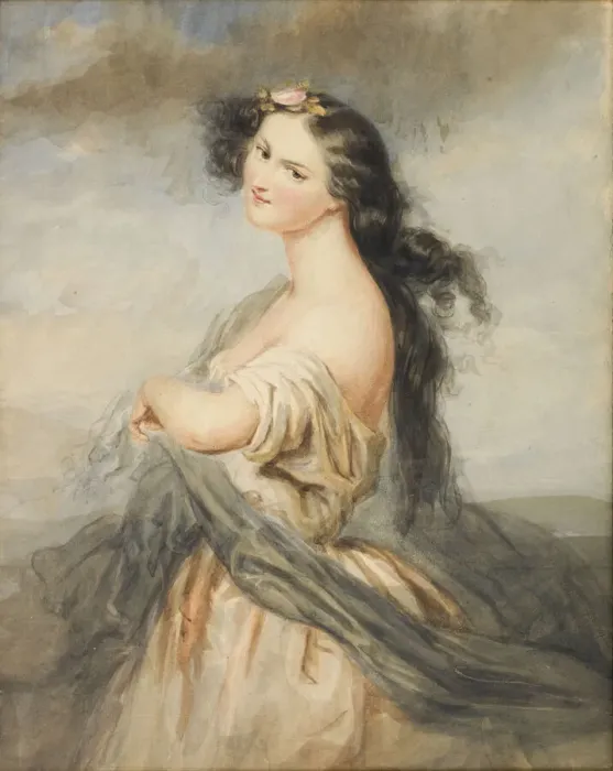 Framed Print : Portrait of Juliette Drouet (1806-1883). Creator: Voillemot Framed Print : Portrait of Juliette Drouet (1806-1883). Creator: Voillemot