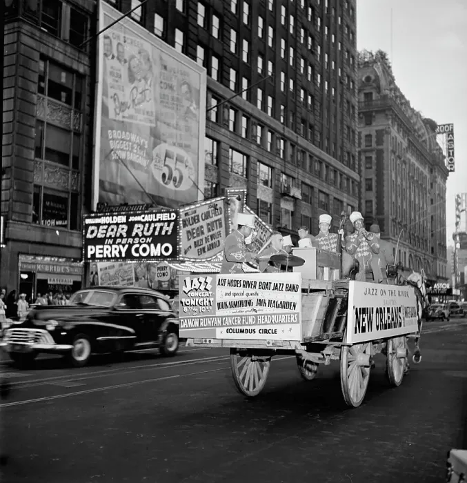 Framed Print : Portrait of Kaiser Marshall, Art Hodes, Sandy Williams, Cecil (Xavier)...Times Square, N.Y. 1947. Creator: William Paul Gottlieb