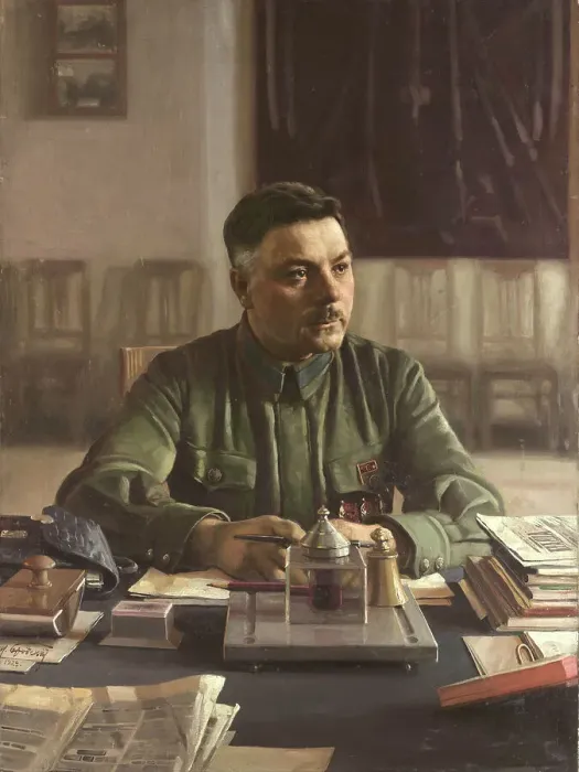 Framed Print : Portrait of Kliment Voroshilov (1881-1969) in his Office, 1929. Creator: Brodsky, Isaak Izrailevich (1884-1939) Framed Print : Portrait of Kliment Voroshilov (1881-1969) in his Office, 1929. Creator: Brodsky, Isaak Izrailevich (1884-1939)